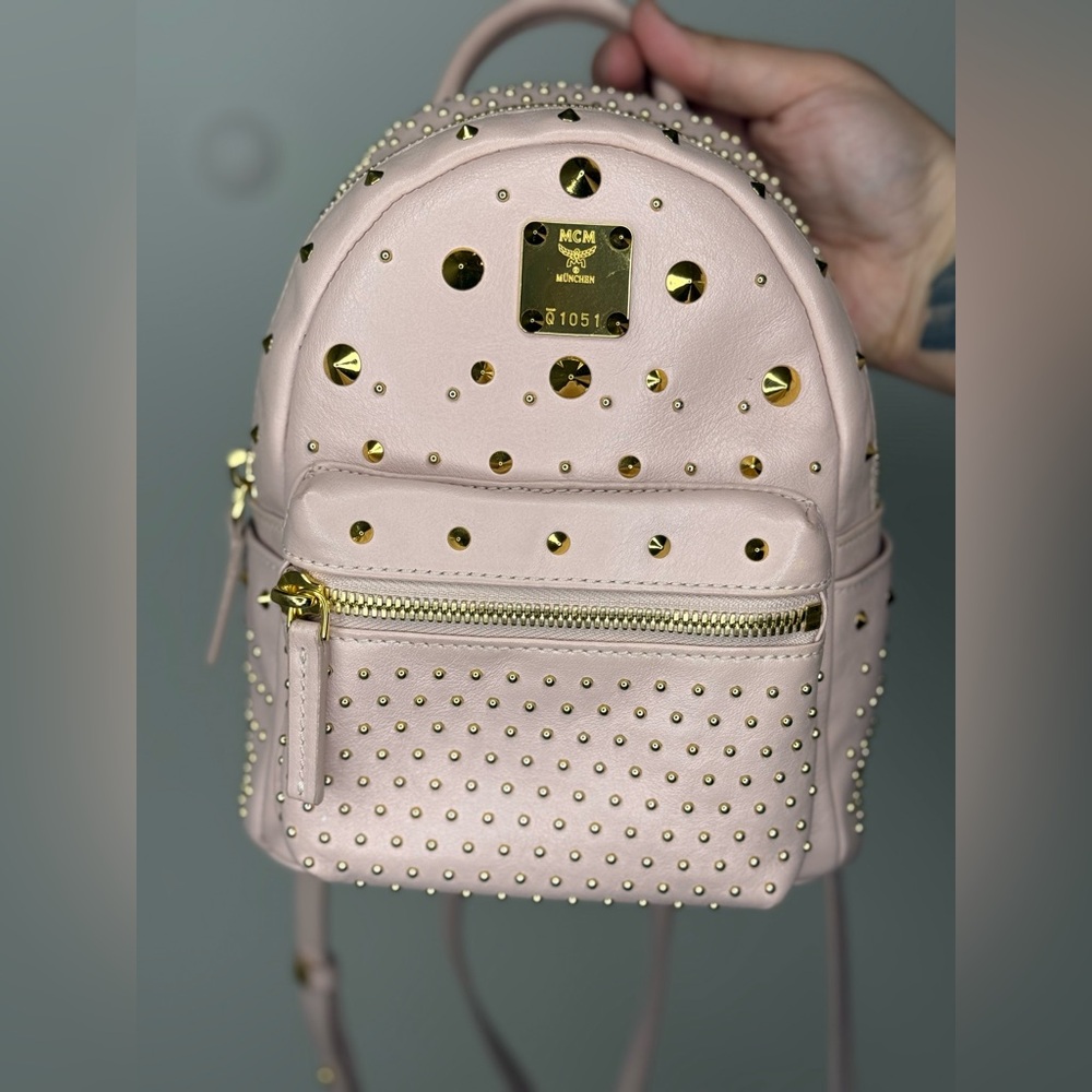MCM Calfskin Stud X-Mini Stark Bebe Boo Backpack Pink EUC with COA